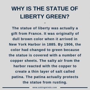 Why is the Statue of Liberty Green? - Statue of Liberty Crown | Tour and trevels | facts interesting | brainstorming questions | general knowledge facts | facts mind blowing | fascinating facts | short answers | cool facts | amazing facts | interesting facts | useful websites | did you know | #didyouknow #facts #knowledge #interesting